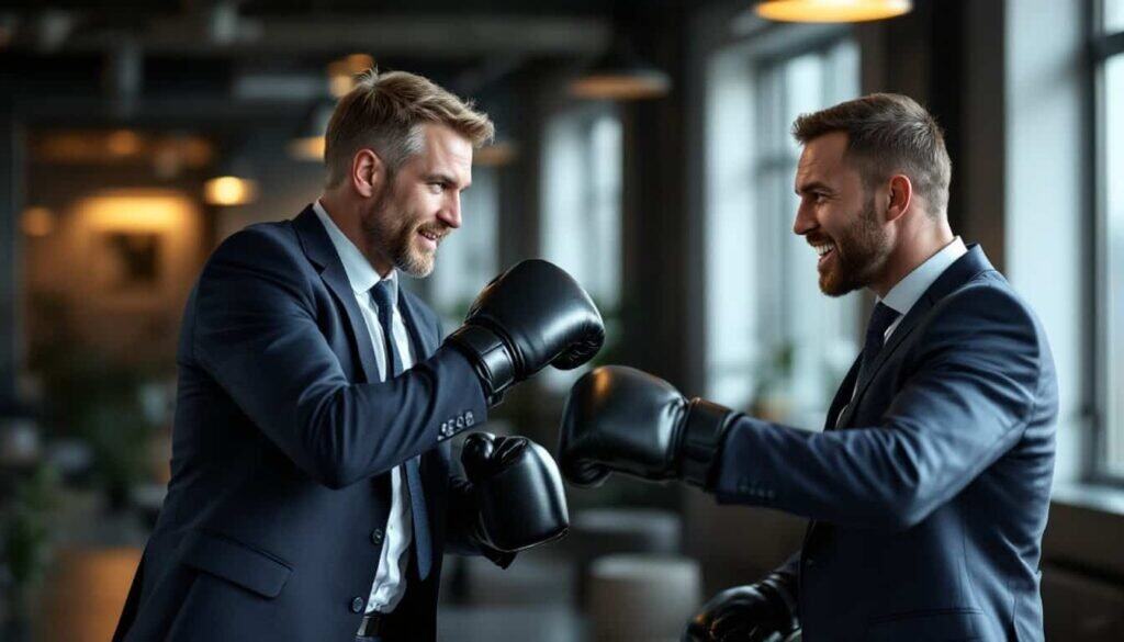 skandinaviske forretningsmænd bokser under ledersparring